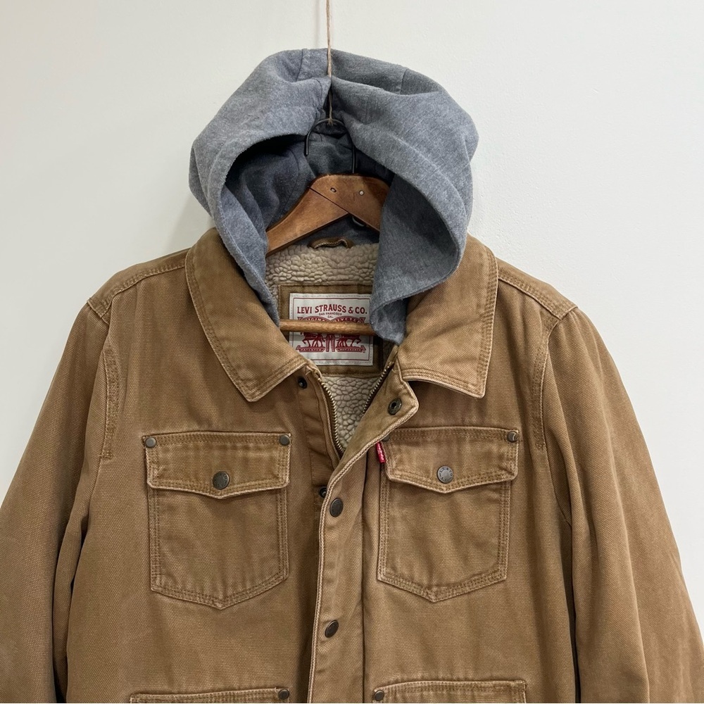 Levi’s Men’s Sherpa Lined Midweight Hooded Work Jacket Chore Coat Barn Field S - Picture 3 of 10